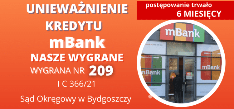 Unieważnienie kredytu „mPlan” mBank w 6 MIESIĘCY. 261.690,76 zł dla naszego Klienta. Wygrywamy w SO w Bydgoszczy
