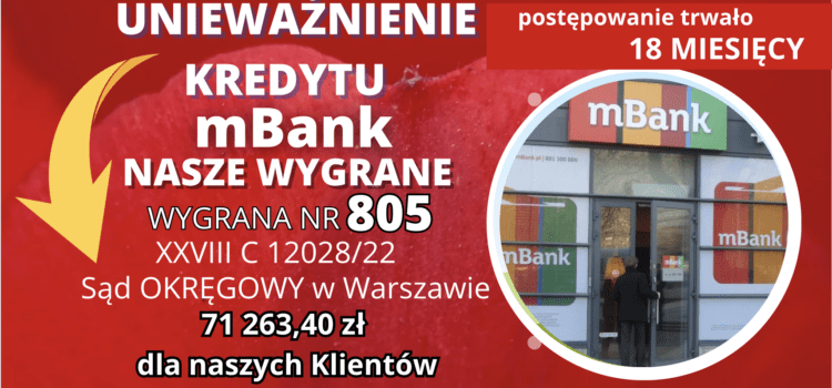 Unieważnienie pożyczki hipotecznej mBank „Multiplan” i 71 263,40 zł dla naszego Klienta byłego pracownika banku